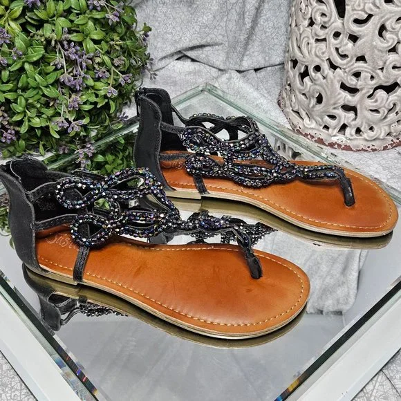 Justice Black Sequin Sandals - Picture 5 of 11